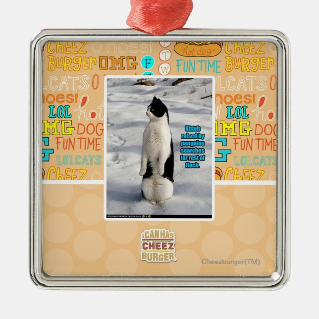 Angehoben durch Pinguine Silbernes Ornament (Vorne)