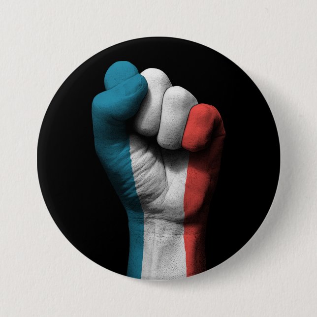 Angehobene geballte Faust mit französischer Flagge Button (Vorderseite)