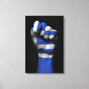 Angehobene geballte Faust mit griechischer Flagge Leinwanddruck