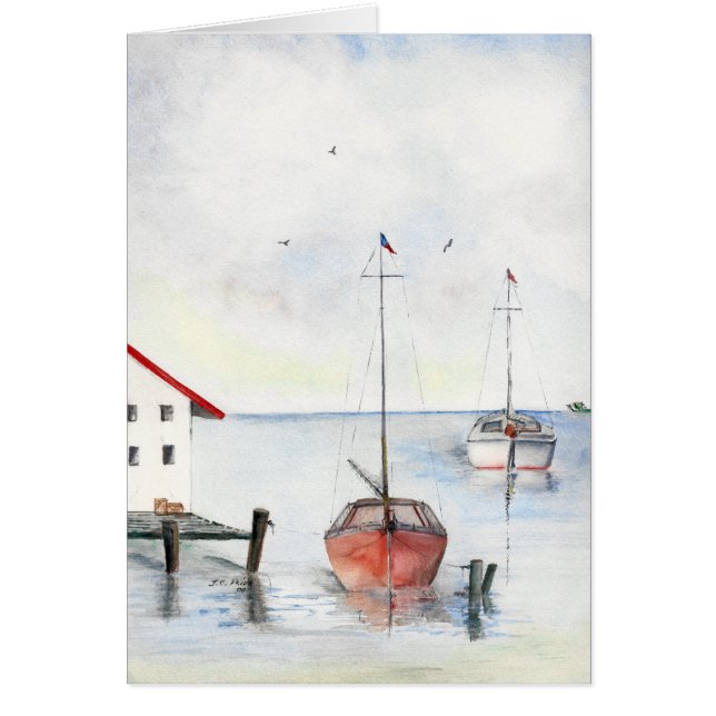 Angekoppelte Segelboot-Aquarell-Malerei (Vorne)