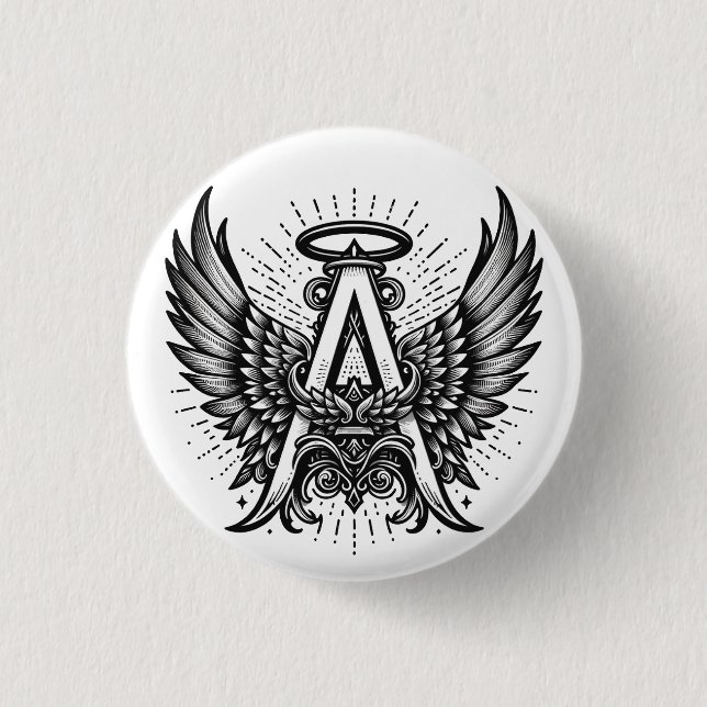 Angel Alphabet A Initial Latter Wings Halo Button (Vorderseite)