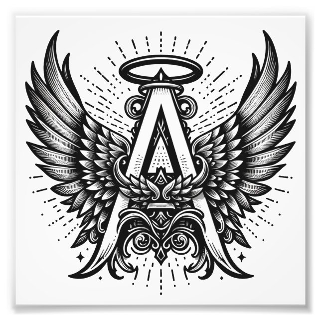 Angel Alphabet A Initial Latter Wings Halo Fotodruck (Vorne)