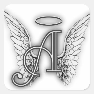 Angel Alphabet A Initial Latter Wings Halo Quadratischer Aufkleber