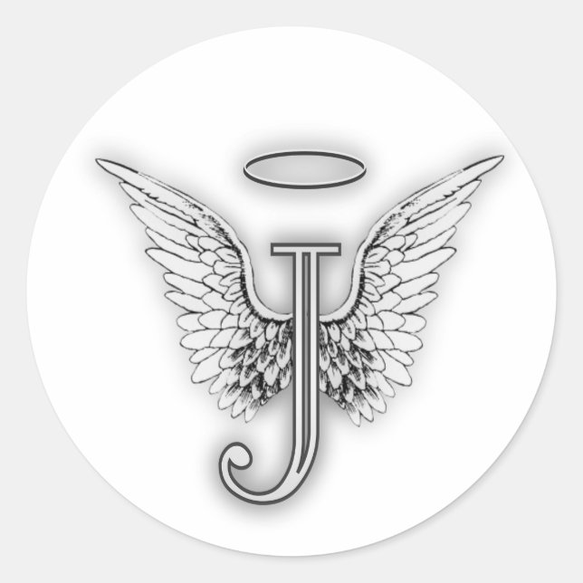 Angel Alphabet Initial J Wings Halo Classic Runder Aufkleber (Vorderseite)