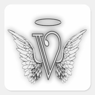 Angel Alphabet / Initial Letter Wings Halo Quadratischer Aufkleber