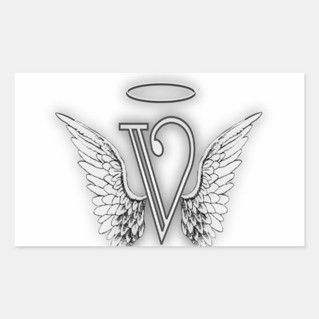 Angel Alphabet / Initial Letter Wings Halo Rechteckiger Aufkleber (Vorderseite)