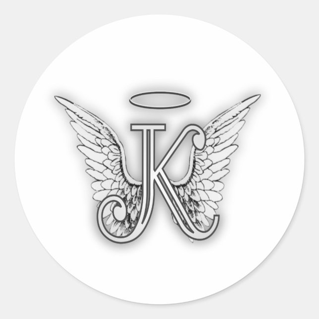Angel Alphabet K Initial Letter Wings Halo Runder Aufkleber (Vorderseite)