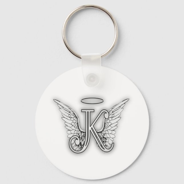 Angel Alphabet K Initial Letter Wings Halo Schlüsselanhänger (Vorderseite)