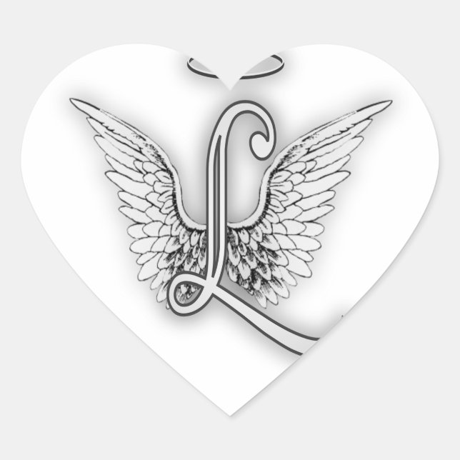 Angel Alphabet L Initial Letter Wings Halo Herz-Aufkleber (Vorderseite)