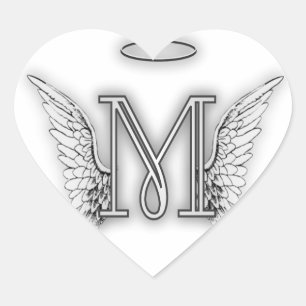Angel Alphabet M Initial Letter Wings Halo Herz-Aufkleber