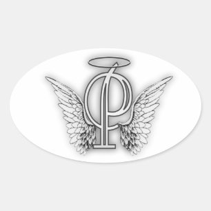 Angel Alphabet P Initial Letter Wings Halo Ovaler Aufkleber