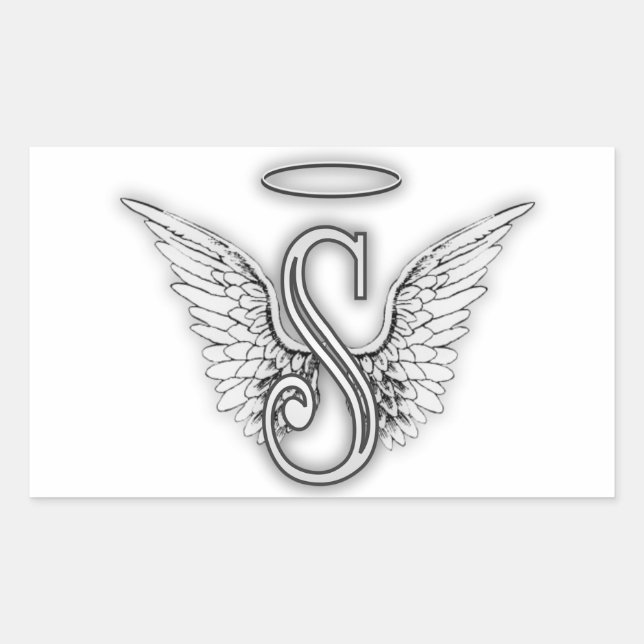 Angel Alphabet S Initial Letter Wings Halo Rechteckiger Aufkleber (Vorderseite)