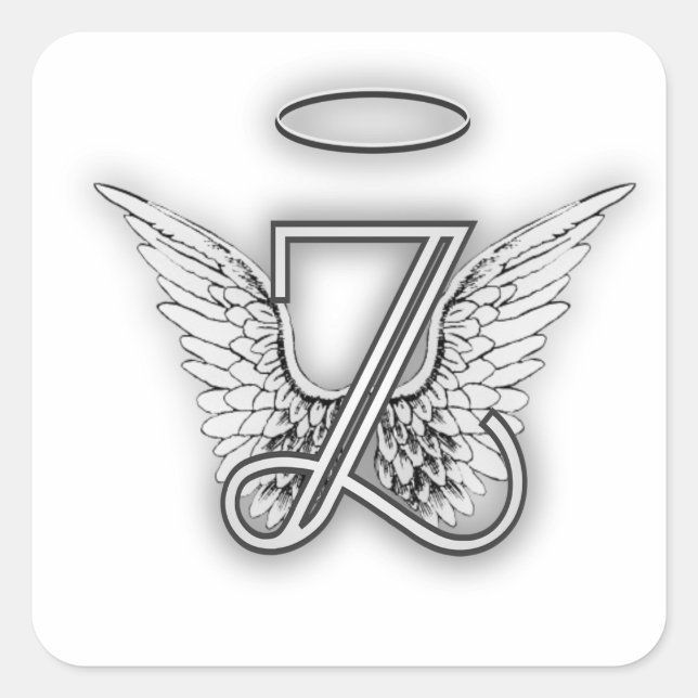 Angel Alphabet Z Initial Letter Wings Halo Quadratischer Aufkleber (Vorderseite)