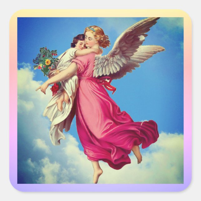 Angel And Child Inspirational Quadratischer Aufkleber (Vorderseite)