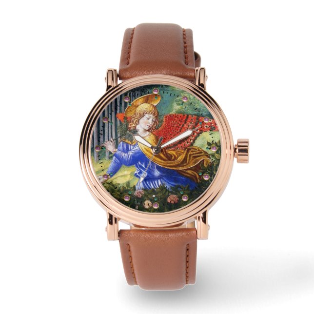 Angel Ansammlung Blume in einer Himmlischen Landsc Armbanduhr (Vorderseite)