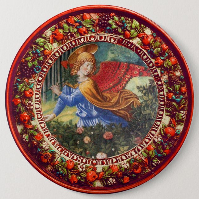 Angel Ansammlung Blume Rote Blüte Weihnachten Button (Vorderseite)