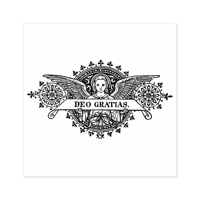 Angel Art mit Deo Gratias Banner Gummistempel (Prägung)