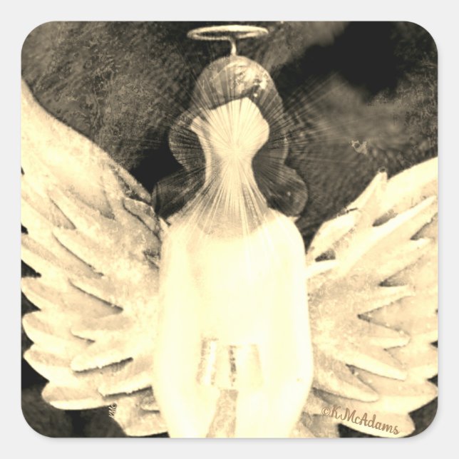 Angel Art Wings Halo Beautiful Art Beige Brown Quadratischer Aufkleber (Vorderseite)