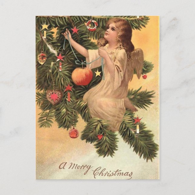 Angel auf dem Weihnachtsbaum Feiertagspostkarte (Vorderseite)