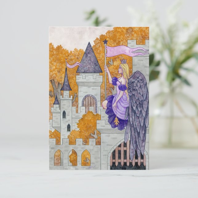 Angel auf der Burg Festung Fantasy Kunst, Dichtung Dankeskarte (Stehend Vorderseite)