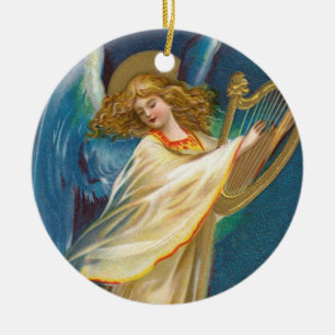 Angel auf Harfe spielen Keramik Ornament