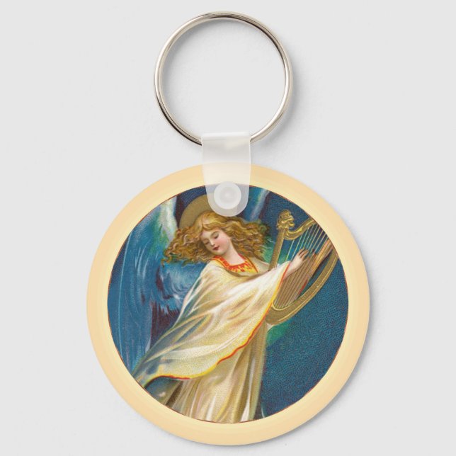 Angel auf Harfe spielen Schlüsselanhänger (Vorderseite)
