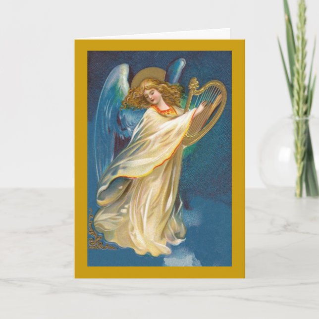 Angel avec carte de Noël de la harpe (Devant)