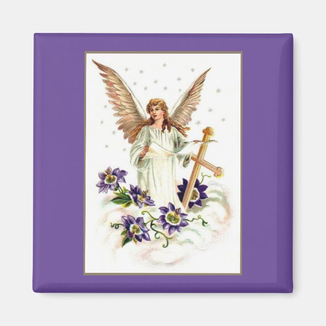 Angel Avec Croix Et Fleurs Clematis Aimant (Devant)