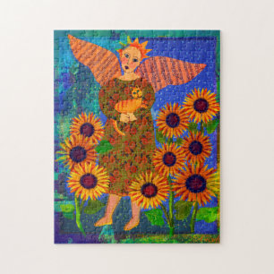 Angel avec tabby chat et tournesol 11x14 Puzzle