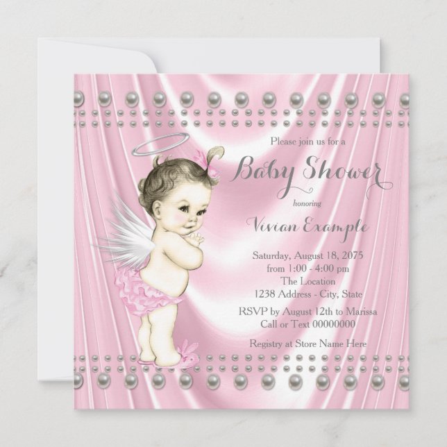 Angel Baby Satin and Pearl Baby Shower Einladung (Vorderseite)