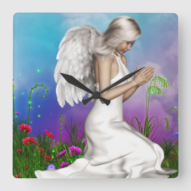 Angel beten quadratische wanduhr (Vorderseite)