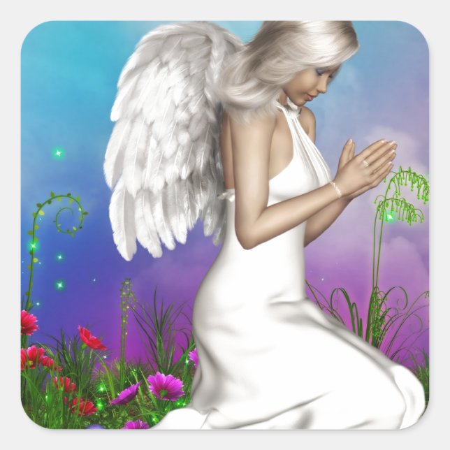 Angel beten quadratischer aufkleber (Vorderseite)