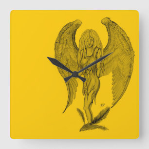 Angel - Black and yellow design Quadratische Wanduhr