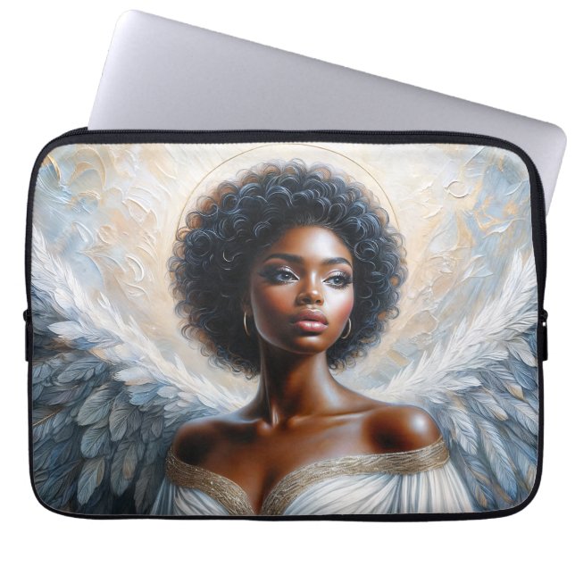 Angel Black Frau mit Halo Laptopschutzhülle (Vorderseite)