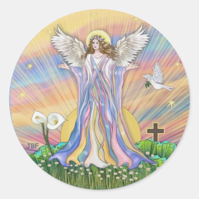 Angel Blessing Runder Aufkleber (Vorderseite)