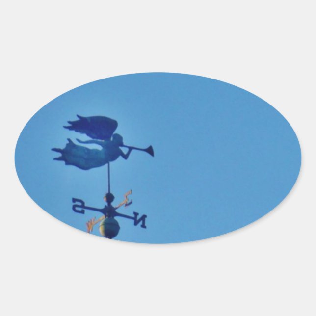 Angel BLOWING HORN WEATHER VANE Ovaler Aufkleber (Vorderseite)