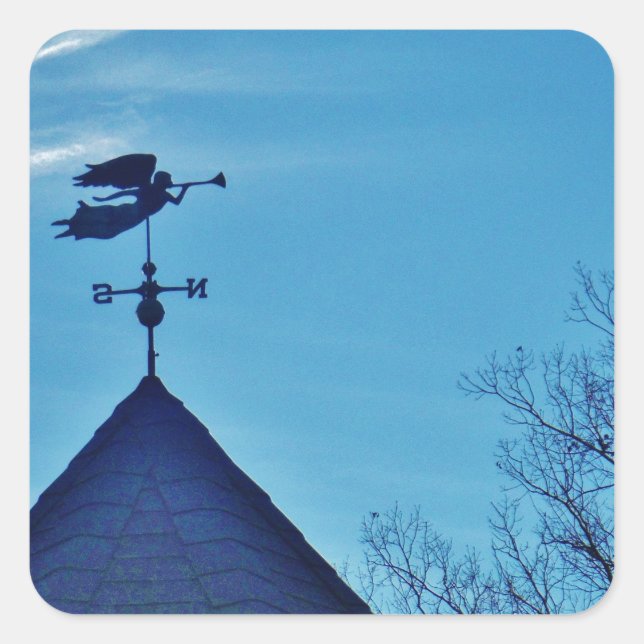 Angel BLOWING HORN WEATHER VANE Quadratischer Aufkleber (Vorderseite)