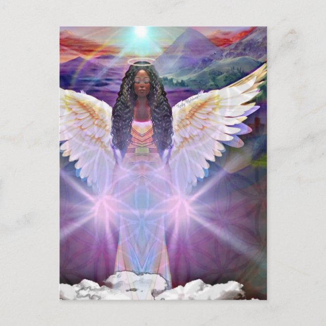 Angel Blume des Lebens Symbol Schwarze Göttin Kuns Postkarte (Vorderseite)