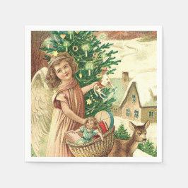 Angel bringing Christmas gifts and presents Serviette
