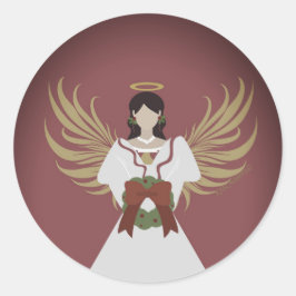 Angel Burgundy Red Christmas Wreath Wings Modern Runder Aufkleber