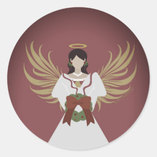 Angel Burgundy Red Christmas Wreath Wings Modern Runder Aufkleber