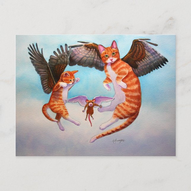 Angel Cat and Mouse Game Postkarte (Vorderseite)