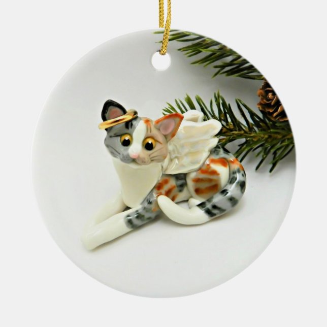 Angel Cat Calico Tabby Keramik Ornament (Vorne)