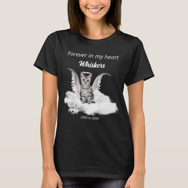 Angel Cat Gray Tabby Pet Memorial T-Shirt (Vorderseite)