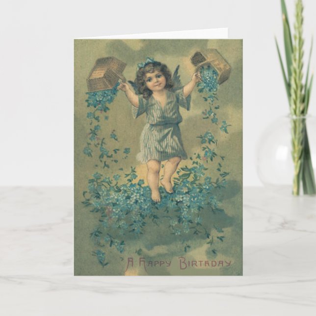 Angel Cherub Basket Vergiss-Me-Not Karte (Vorderseite)