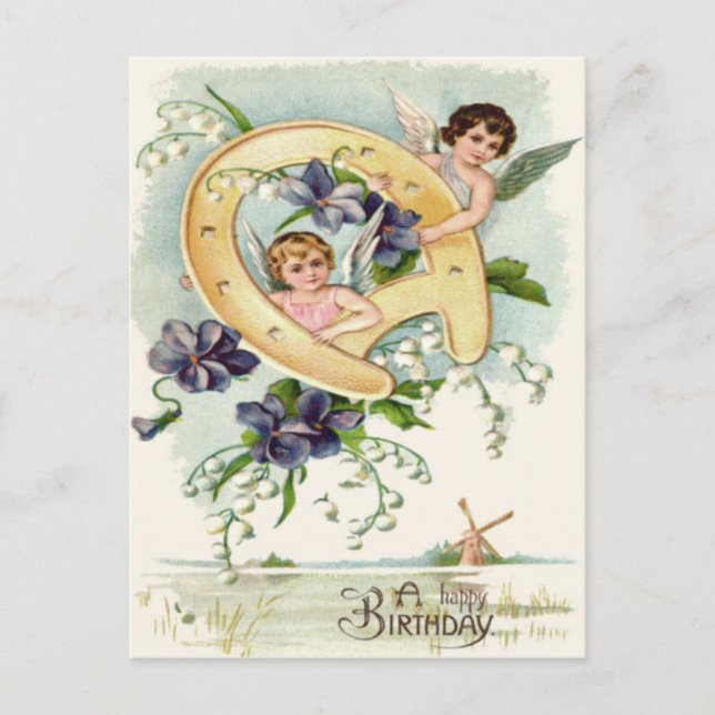 Angel Cherub Horseshoe Vergessen-Me-not Postkarte (Vorderseite)