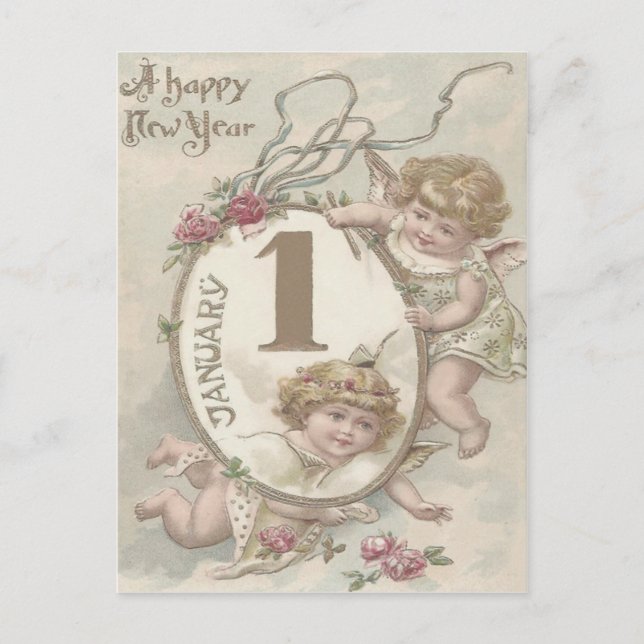 Angel Cherub Rose Postkarte (Vorderseite)