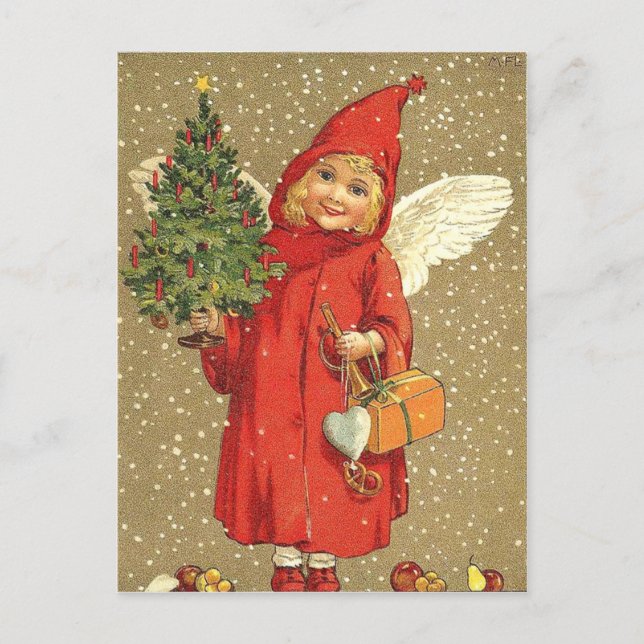 Angel Cherub Weihnachtsbaumschnee Feiertagspostkarte (Vorderseite)