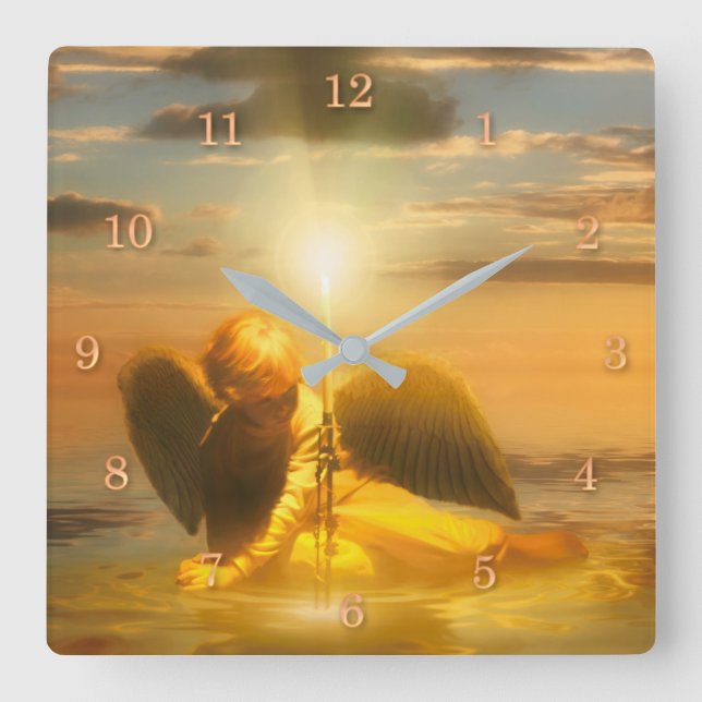 Angel Child LIGHT THE WORLD Quadratische Wanduhr (Vorderseite)
