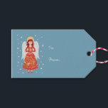 Angel Christmas Geschenkanhänger<br><div class="desc">Ein moderner Engel in rotem Kleid auf aquamarinem grünem Hintergrund. Originelle Kunst von Nic Squirrell. Ändern Sie den Text zum Anpassen.</div>
